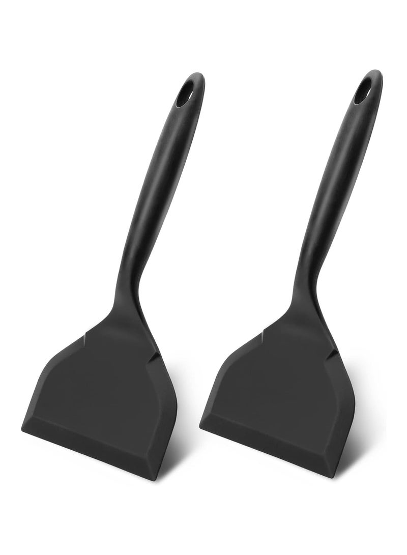 2 Pack Silicone Pancakes Spatula,Wide Pancakes Spatula Turner for Eggs Fish Pizza and Steak Shovel Omelette Spatulas for Nonstick Cookware,Heat Resistant Kitchen Flipper Spatulas for Cooking (Black) - Image 1