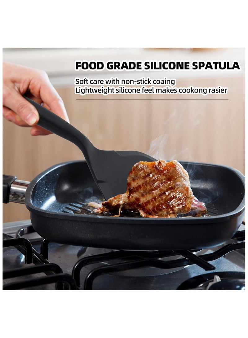 2 Pack Silicone Pancakes Spatula,Wide Pancakes Spatula Turner for Eggs Fish Pizza and Steak Shovel Omelette Spatulas for Nonstick Cookware,Heat Resistant Kitchen Flipper Spatulas for Cooking (Black) - Image 3