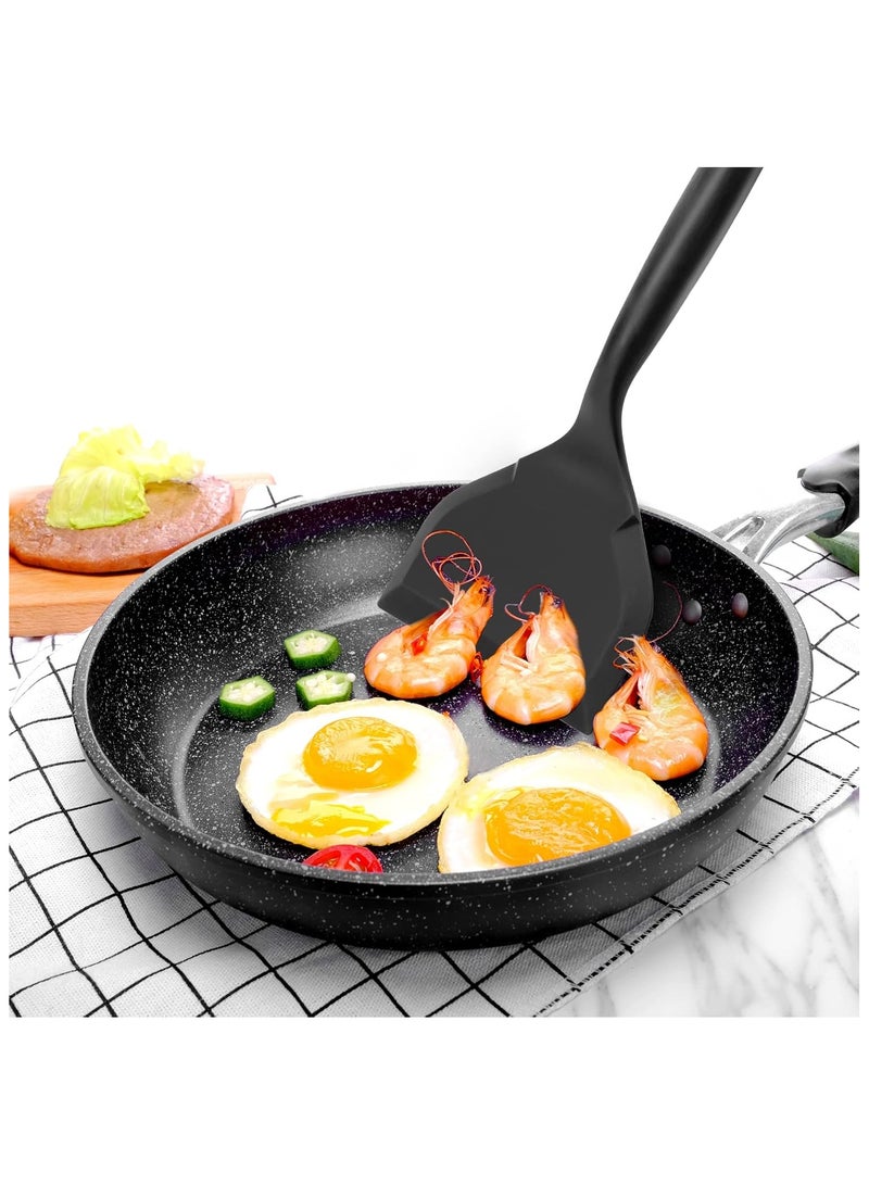 2 Pack Silicone Pancakes Spatula,Wide Pancakes Spatula Turner for Eggs Fish Pizza and Steak Shovel Omelette Spatulas for Nonstick Cookware,Heat Resistant Kitchen Flipper Spatulas for Cooking (Black) - Image 5