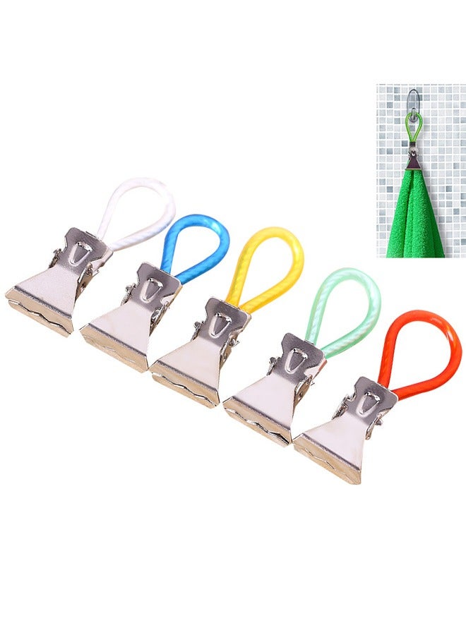 Tea Towel Hanging Clips, 5 Colors Metal Tea Towel Storage Clip, Multicolour Bath Towels Clothes Peg for Homes Beach Bathroom (Blue Green Red Yellow Silver)  - Image 1