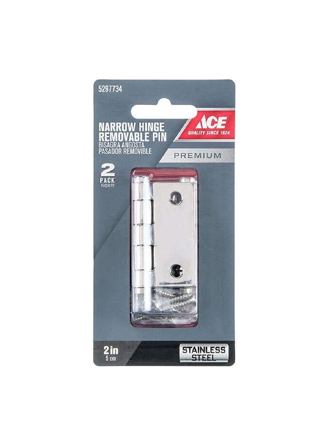 ACE 2-Piece Stainless Steel Removable Pin Narrow Hinge Set Silver 2 Inch 01-3540-425 - Image 2