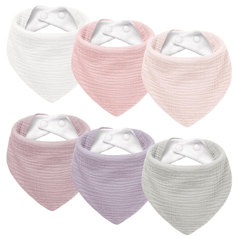 Susurration Muslin Baby Drool Bibs 6Pack Soft Triangular Adjustable Baby Bandana Bibs for Unisex Girls & Boys (Pink) - Image 1