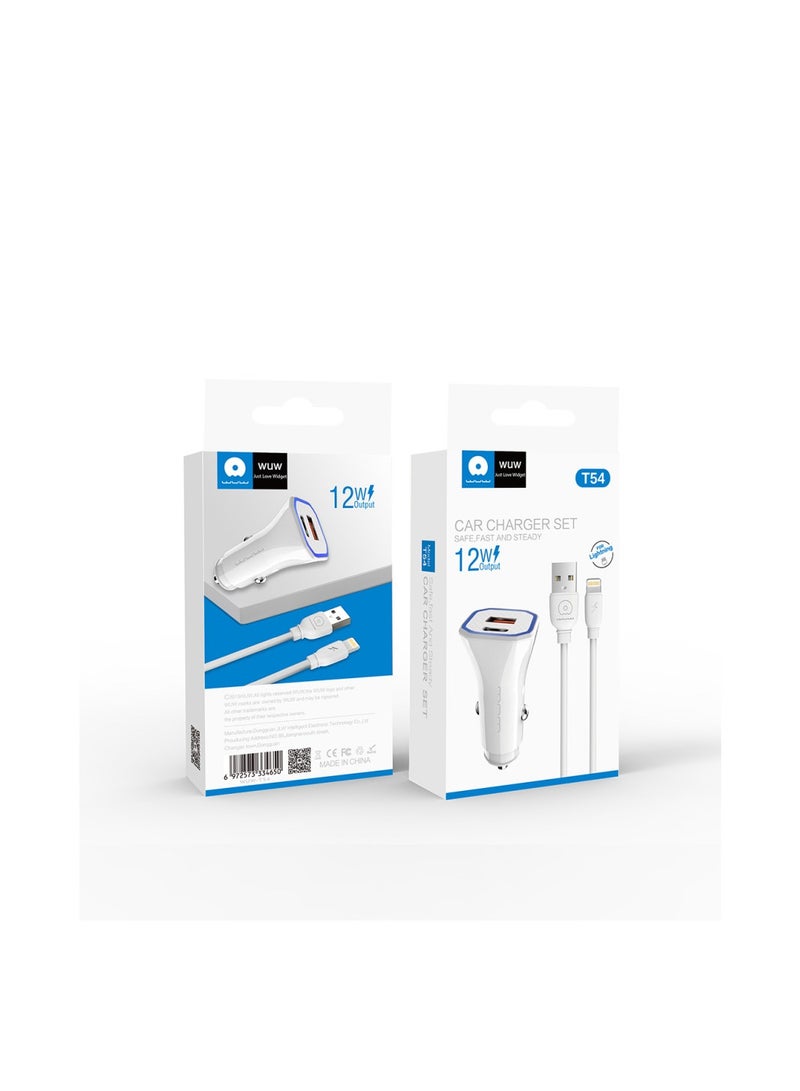 WUW Car charger set T54 SAFE,FAST AND STEADY With lightning cable - Image 1