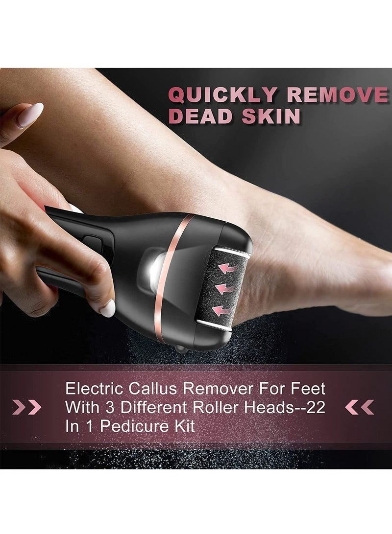 Bukela Electric Foot Callus Remover, Rechargeable and Waterproof, 22-in-1 Professional Pedicure Kit, Foot Care Tools, Wet and Dry Foot File, Suitable for Dead Skin, Cracked Heels, Or Rough Hands, With 3 Roller Heads and 2 Speeds - Image 3