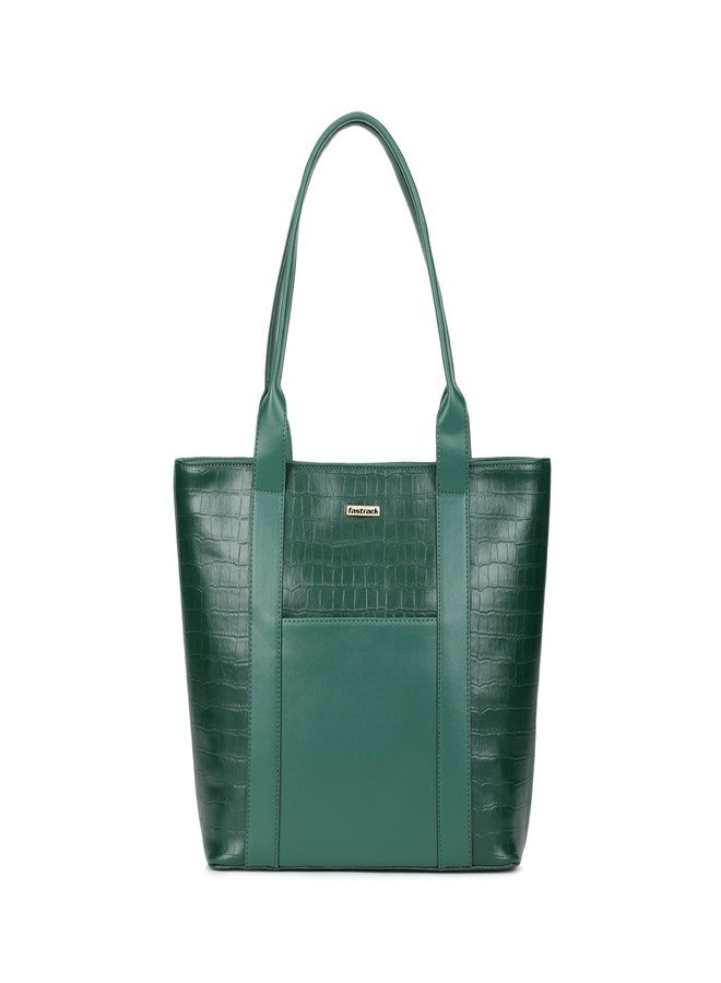 Fastrack Croco Crush Tote | green faux-leather Women's Handbag | Textured Croco Design with Gold Hardware | Double Handles, Zipper Closure & Organised Storage - Image 1