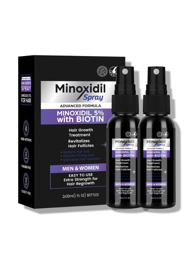minoxidil spray Advanced Minoxidil 5% with Biotin Hair Growth Spray,  Nourishes Follicles, Reduces Hair Loss, Unisex Scalp Care Spray 30ml x 2 Bottles - Image 1