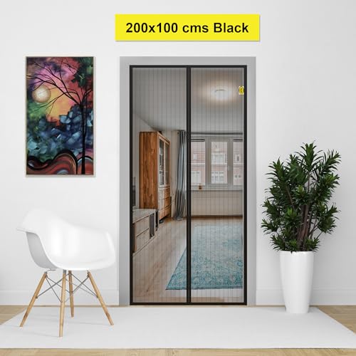 Kolar Magnetic Mosquito Net for Door - 200x100 cm | Black Polyester Insect Screen with Auto-Closing Magnets & Self-Adhesive Hook Tape - Fits All Door Types - Image 3
