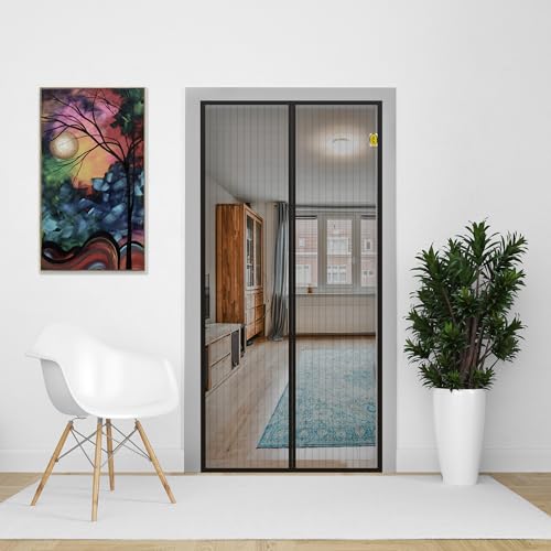 Kolar Magnetic Mosquito Net for Door - 200x100 cm | Black Polyester Insect Screen with Auto-Closing Magnets & Self-Adhesive Hook Tape - Fits All Door Types - Image 1