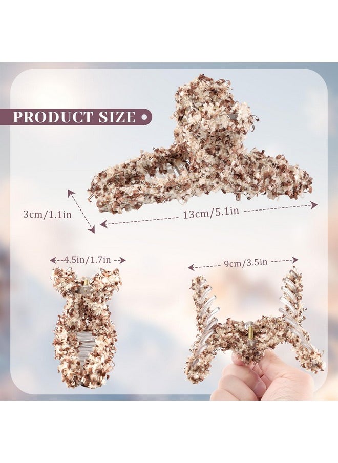 HAIMEIKANG French Fuzzy Hair Claw Clips For Women - 3Pcs Fluffy Large Hair Clips For Girls, Strong Hold Non-Slip Elegant Handmade Claw Clips For Thick Thin Hair(Brown+Black+Beige) 