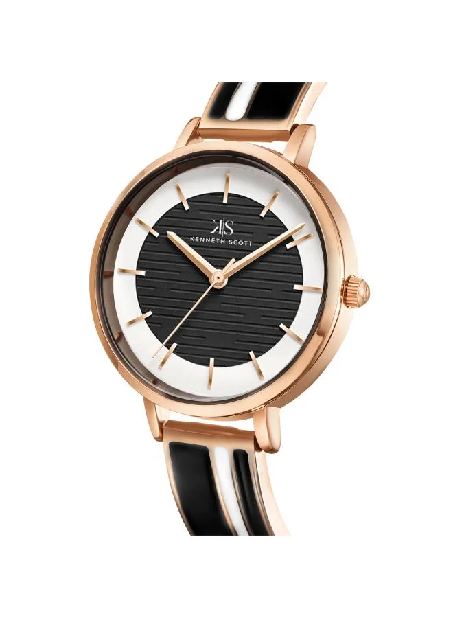 KENNETH SCOTT Kenneth Scott K23501-RBBB Women's Analog Display Watch & Alloy Strap Black