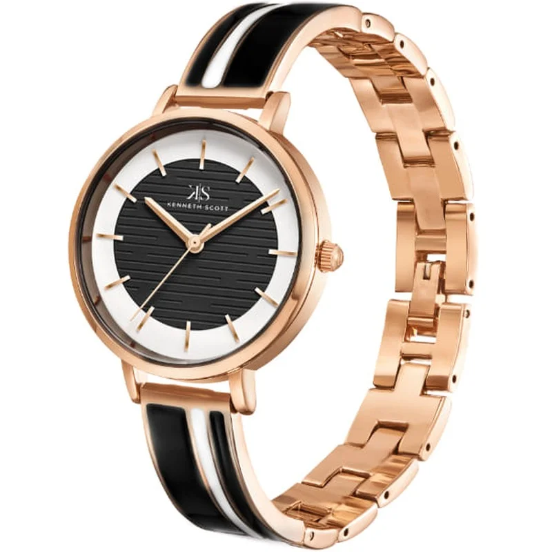 KENNETH SCOTT Kenneth Scott K23501-RBBB Women's Analog Display Watch & Alloy Strap Black