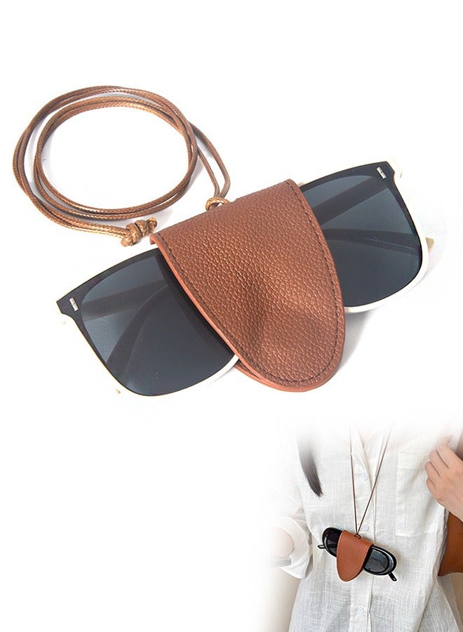 حقيبة نظارات شمسية من الجلد الناعم، حافظة نظارات جلدية مع مشبك زر وحزام معصم، حقيبة نظارات شمسية (بني) - Image 1