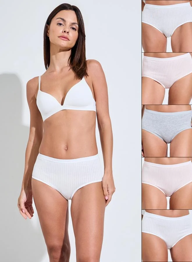 Styli Pack of 5 - Rib Cotton Elastane Solid Full Briefs