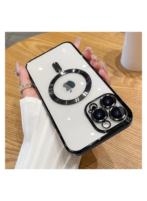 جراب متوافق مع هاتف Iphone 14 Pro Max (6.7 بوصة) مغناطيسي [يدعم شاحن Magsafe] لاسلكي مضاد للخدش والصدمات وواقي عدسة شفاف ووسادة زاوية وغطاء متين لكامل الجسم (أسود)