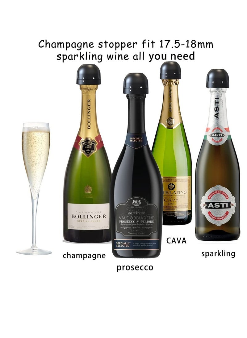 Excefore سدادات شمبانيا 3 عبوات سوداء، سدادات شمبانيا مانعة للتسرب، سدادة زجاجة شمبانيا احترافية، حافظ على تازة الشمبانيا مثالية للشمبانيا، كافا، بروسيكو والنبيذ الفوار - Image 2