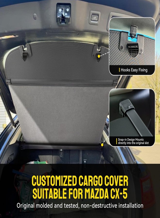 Drytuns Cargo Cover for Mazda CX5 2017-2025 Trunk Cover Retractable for 17-25 Mazda CX5 | Cargo Cover for 2025 Mazda CX5 Accessories | Anti-Peeping Privacy Shade Security Shield | Carbon Fiber Leather - Image 2