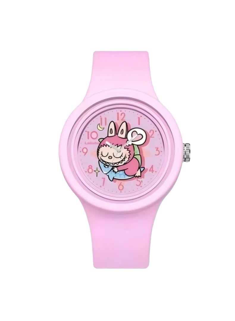 LABUBU 4PCS New Children's Gift Round Cute Labubu Cartoon Watch Skin friendly Silicone Watch - Image 4