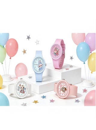 4PCS New Children's Gift Round Cute Labubu Cartoon Watch Skin friendly Silicone Watch - view 3