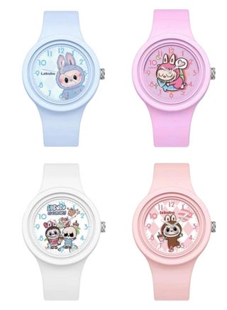 4PCS New Children's Gift Round Cute Labubu Cartoon Watch Skin friendly Silicone Watch - view 2