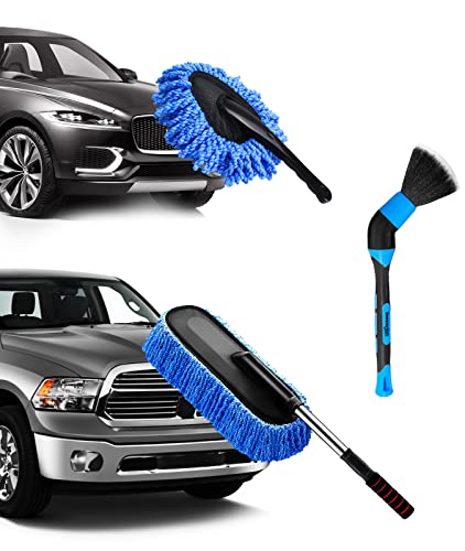 YeewayVeh Car Duster Kit 3 Pack Car Detailing Brush Set with Extendable Microfiber Dust Brush Scratch Free Car Dash Duster Soft Car Interior Brush for Vehicles Motorcycle and Home Cleaning Tools - Image 1