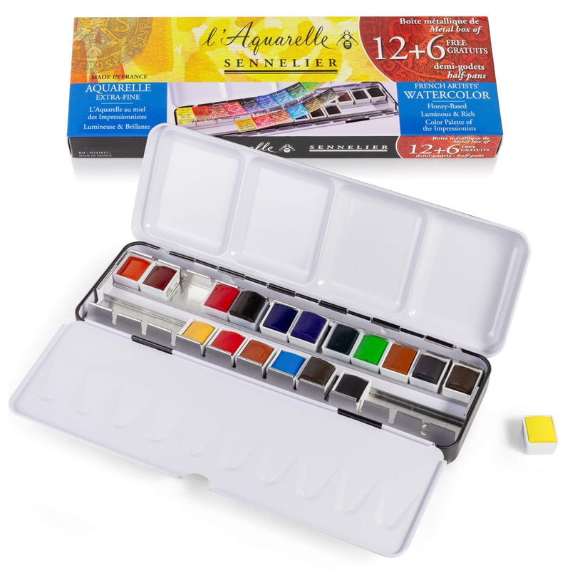 Sennelier French Artists Watercolor Metal Tin Set Set of 18 Multicolor 10131617