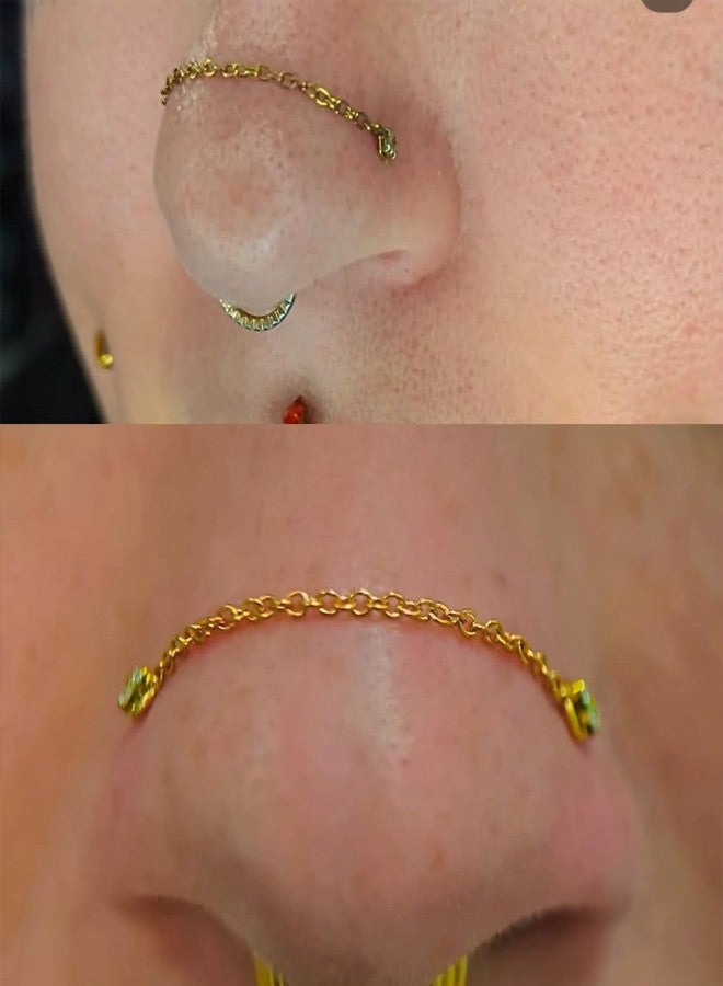 KaseStyle Nose Rings Chain Studs Piercings Jewelry for Women Men 18G 20G G23 Titanium Across Nostril Jewelry(20G Gold) - Image 4