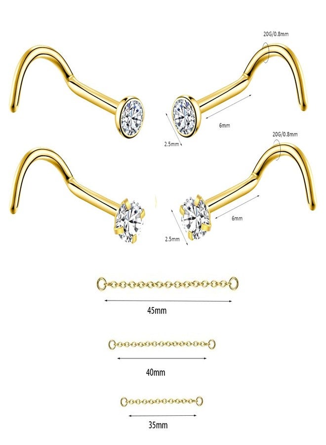KaseStyle Nose Rings Chain Studs Piercings Jewelry for Women Men 18G 20G G23 Titanium Across Nostril Jewelry(20G Gold) - Image 2