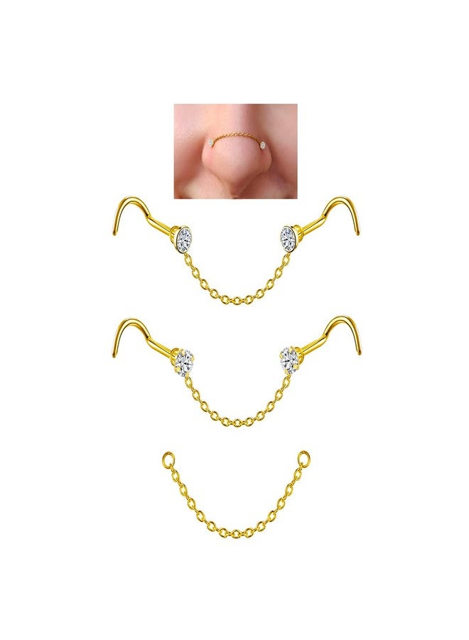 KaseStyle Nose Rings Chain Studs Piercings Jewelry for Women Men 18G 20G G23 Titanium Across Nostril Jewelry(20G Gold) - Image 1