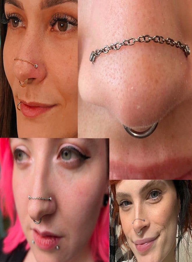 KaseStyle Nose Rings Chain Studs Piercings Jewelry for Women Men 18G 20G G23 Titanium Across Nostril Jewelry(20G Gold) - Image 3