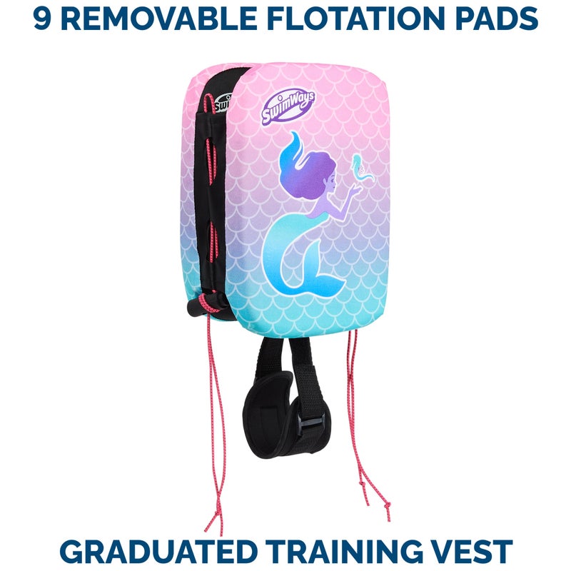 SwimWays Power Swimr Outdoor Pool Swim Vest for Kids, Adjustable Kid Pool Float for Swim Training, Medium Pink Mermaid - Image 3
