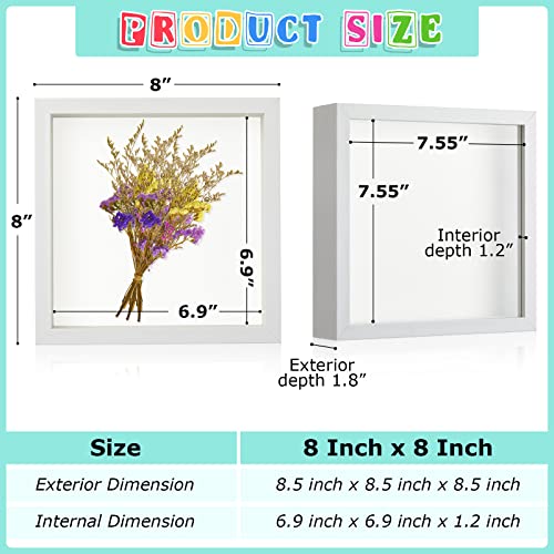 Tuanse 6 Pieces Shadow Box Picture Frame Square Shadow Boxes Display Cases for Sports Memorabilia Wedding Memories Crafts Pins Awards Medals Tickets and Photos (8 x 8 Inch, White) - Image 2