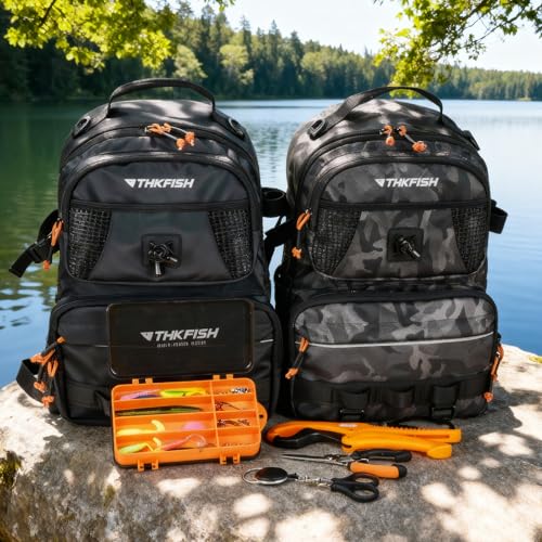 THKFISH Fishing Backpack with Tackle Boxes 20L Waterproof Tackle Sling Bag with Lures Kit Fish Lip Gripper Pliers Scissors Fishing Gifts for Men Women - Image 3