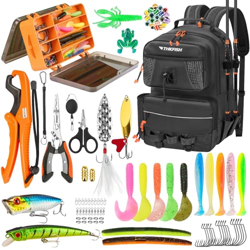 THKFISH Fishing Backpack with Tackle Boxes 20L Waterproof Tackle Sling Bag with Lures Kit Fish Lip Gripper Pliers Scissors Fishing Gifts for Men Women - Image 1