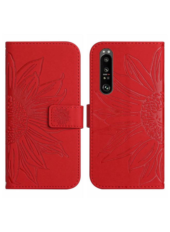 erorex Case For Sony Xperia 1 III Skin Feel Sun Flower Pattern Flip Leather Phone Case with Lanyard - Image 2