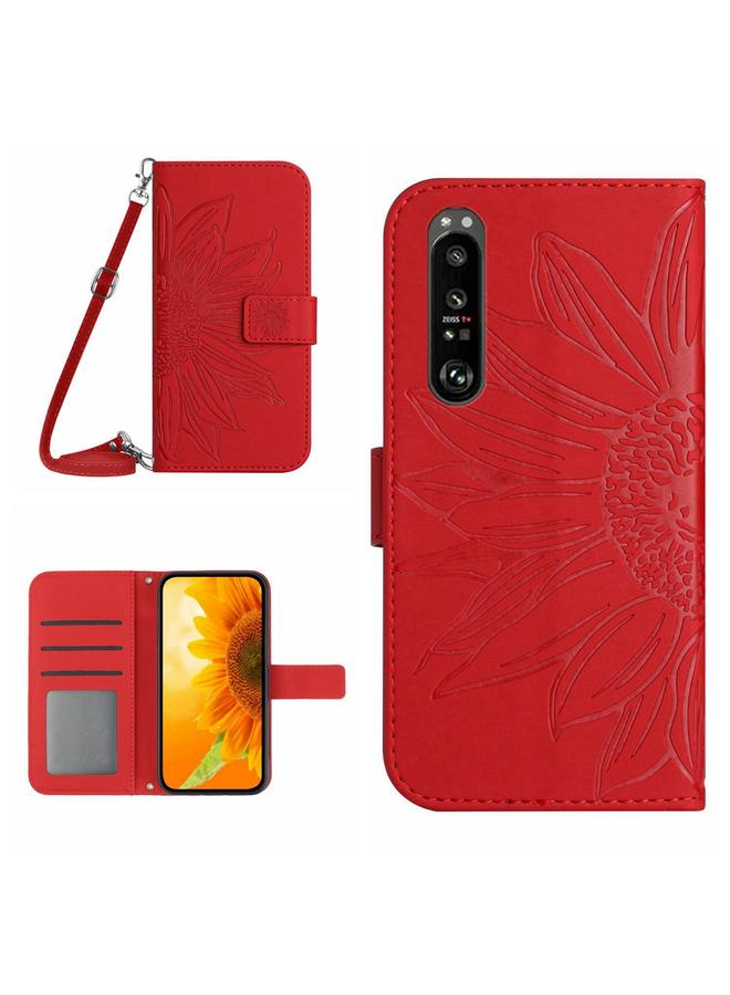 erorex Case For Sony Xperia 1 III Skin Feel Sun Flower Pattern Flip Leather Phone Case with Lanyard - Image 1