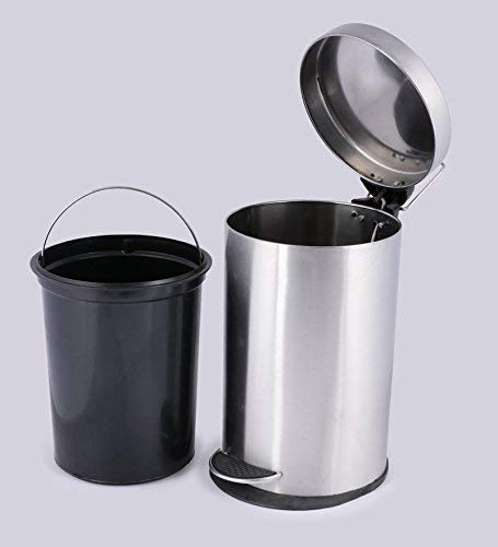 PHOENIX ENTERPRISE Stainless Steel Pedal Dustbin Matt finish with Plastic Bucket Trash Can Round Shape Dustbin For Home Bathroom Room Office 8x13 7ltrs 1 - Image 4