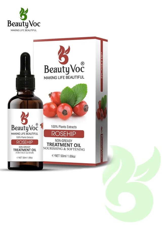 BEAUTY VOC Rosehip Treatment Oil Extracted from Pure Rosehip Oil Enriched with Antioxidants and Essential Fatty Acids for Even Skin Tone, Minimizing Scars and Wrinkles Nourishing and Rejuvenating the Skin, 50ml  - Image 1