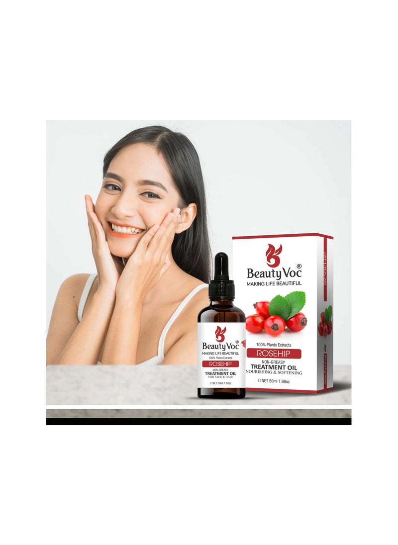 BEAUTY VOC Rosehip Treatment Oil Extracted from Pure Rosehip Oil Enriched with Antioxidants and Essential Fatty Acids for Even Skin Tone, Minimizing Scars and Wrinkles Nourishing and Rejuvenating the Skin, 50ml  - Image 2