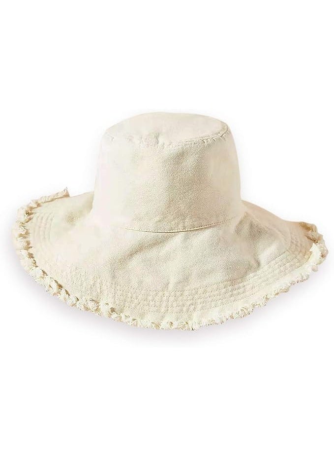 HZEYN Bucket Hats for Women Wide Brim Summer Travel Packable Cotton Bucket Beach Sun Hat UPF 50+ (Beige) - Image 2