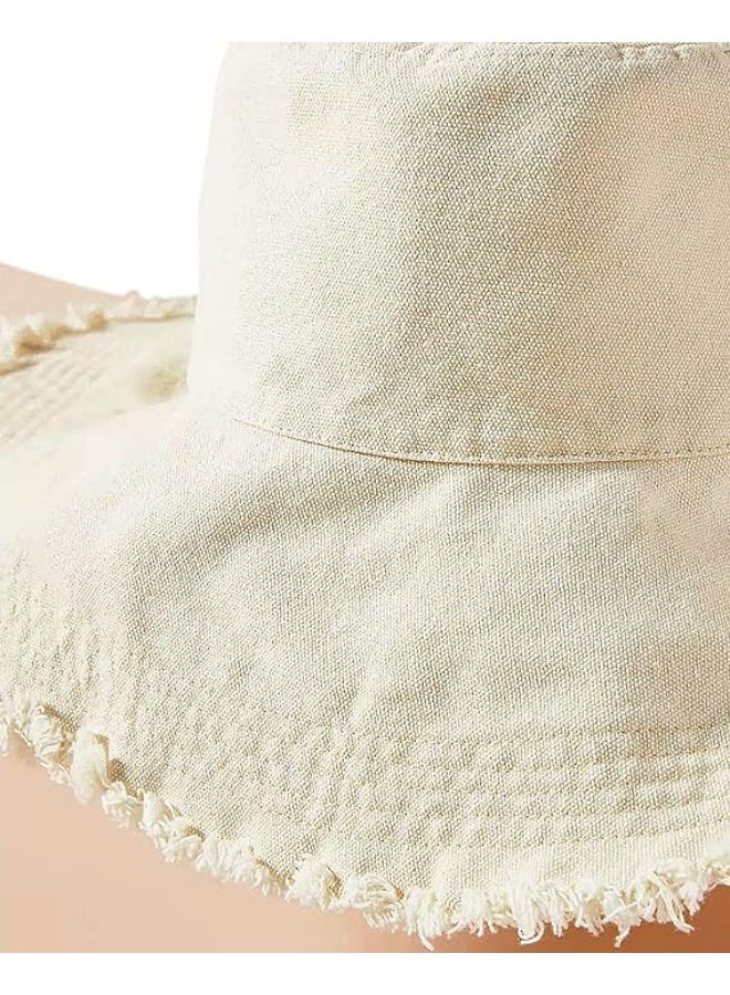 HZEYN Bucket Hats for Women Wide Brim Summer Travel Packable Cotton Bucket Beach Sun Hat UPF 50+ (Beige) - Image 3