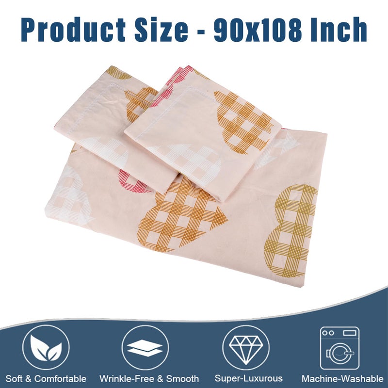 Kuber Industries Double Bedsheet | Premium Cotton Bedsheet with 2 Pillow Covers | Bedsheet for Bedroom | Bedsheet for Double Bed | Heart-Design Bedsheet | 90x108 Inch | Pink - Image 3