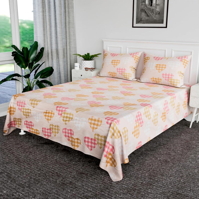 Kuber Industries Double Bedsheet | Premium Cotton Bedsheet with 2 Pillow Covers | Bedsheet for Bedroom | Bedsheet for Double Bed | Heart-Design Bedsheet | 90x108 Inch | Pink - Image 2