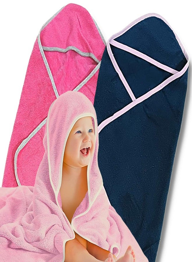 TuddyBuddy 100% Cotton Hooded Terry Towel for Babies/Super Soft Bath Towel for 0 Months - 2 Years Baby - Ideal for Newborn Babies - (Pack of 2 - Dark Pink & Dark Blue) - Image 2