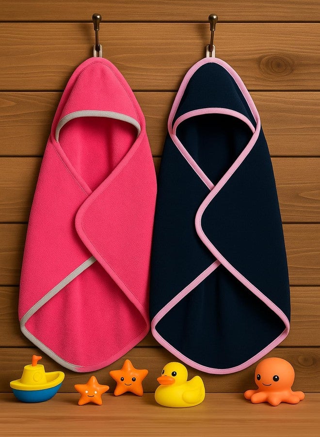 TuddyBuddy 100% Cotton Hooded Terry Towel for Babies/Super Soft Bath Towel for 0 Months - 2 Years Baby - Ideal for Newborn Babies - (Pack of 2 - Dark Pink & Dark Blue) - Image 1