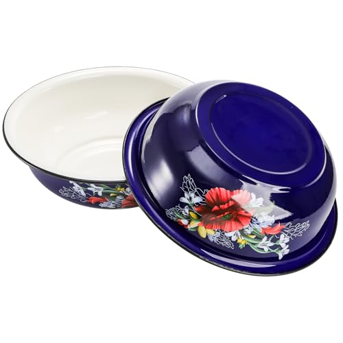 Lawei Set of 2 Enamel Bowl, 4 Quart Large Enamel Salad Serving Mixing Bowl with Black Rim, Vintage Enamelware Plate Dish for Fruit Salad Pasta Soup Dinner, Round Dough Making Bowl Washing Basin, 12in - Image 3