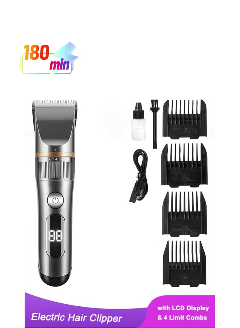 Electric Hair Clipper for Men, Rechargeable Cordless Hair Trimming with LCD Display & 4 Limit Combs, Beard Trimmer Hair Cutting Kit for Barbers and Stylists - Image 1