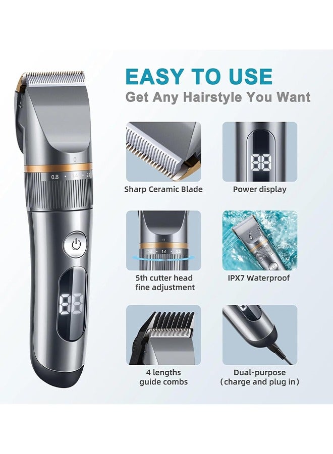 Electric Hair Clipper for Men, Rechargeable Cordless Hair Trimming with LCD Display & 4 Limit Combs, Beard Trimmer Hair Cutting Kit for Barbers and Stylists - Image 3