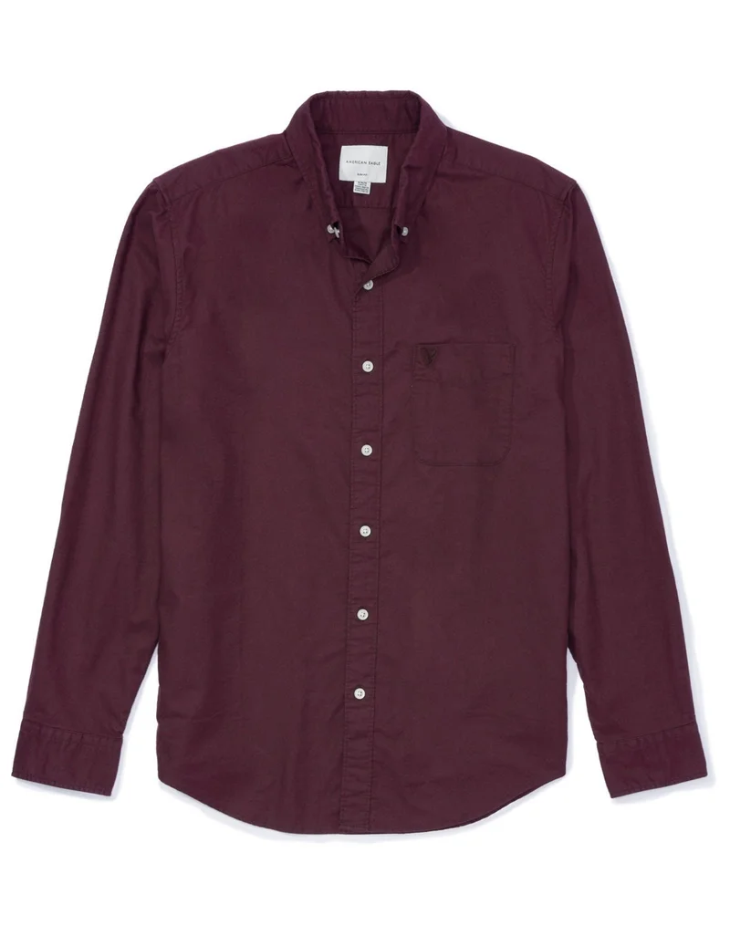 American Eagle  AE Slim Fit Flex Oxford Button-Up Shirt for Men | Best Price UAE