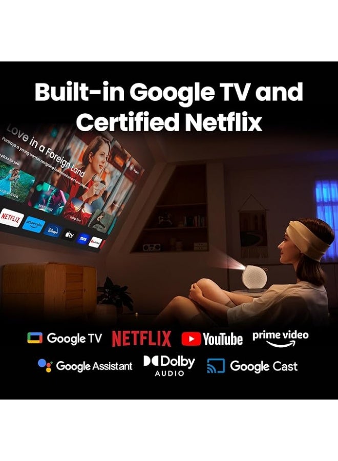 بين كيو جهاز عرض ليزر محمول صغير GV50 بدقة FHD 4K، بطارية مدمجة، Google TV، معتمد من Netflix، 500 لومن، زاوية عرض 135°، حجم الشاشة 120 بوصة، 92% REC709، واي فاي، HDMI، USB-C، مكبر صوت 18 واط، ضمان لمدة 2 سنة - Image 4