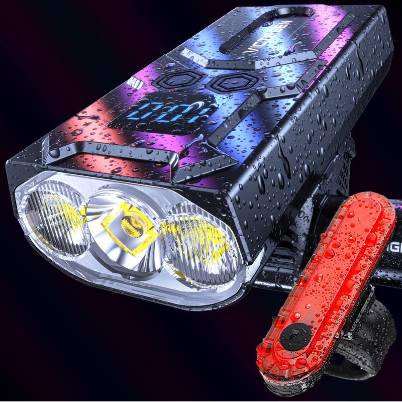Victagen Super Bright Bike Lights 8000 Lumen for Night Riding, Super Bright 3 LED Lights for Bike/Bicycle Headlight with High Beam & Low Beam TypeC Rechargeable, Free Taillights - Image 1